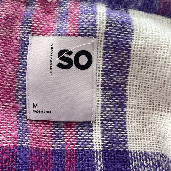 SO Kohl’s Women’s White, Pink, Purple Cropped Flannel Jacket w/ Buttons - Size M - Picture 3 of 6